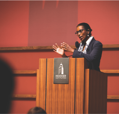 Research Fellow Ayaan Hirsi Ali speaks to participants at the 2019 Summer Policy Boot Camp. PHOTO: PATRICK BEAUDOUIN